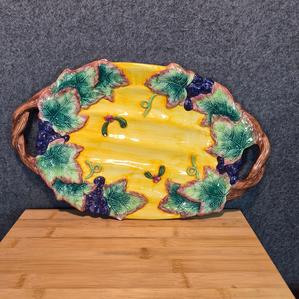 Vtg Fitz & Floyd Autumn Harvest Ceramic Serving Platter 90s/y2k grapes cottage
